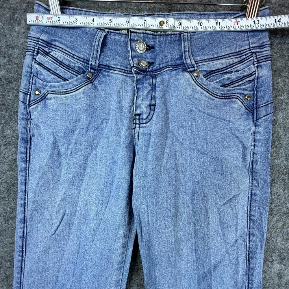 Mashi Premium‎ Jeans Womens 30 Blue Embroidered Y2K Low Rise Bootcut Leg